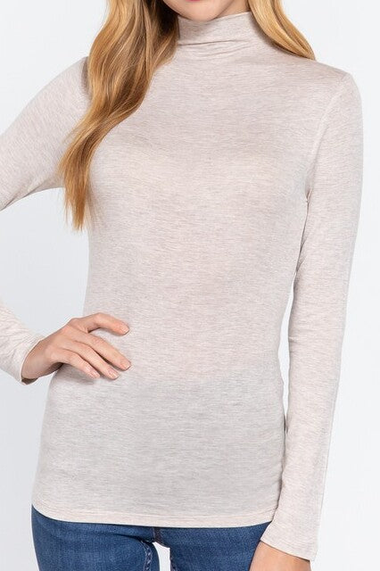 LONG SLEEVE MOCK NECK RAYON JERSEY SPANDEX TOP - FashionJOA