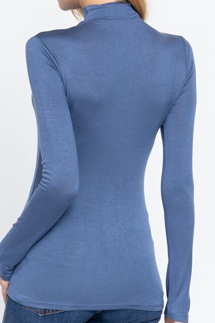 LONG SLEEVE MOCK NECK RAYON JERSEY SPANDEX TOP - FashionJOA