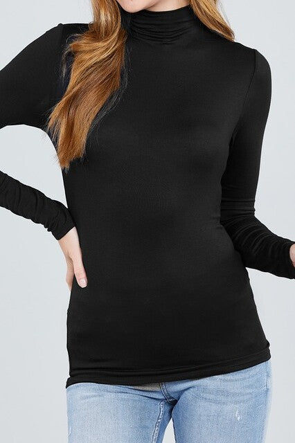 LONG SLEEVE MOCK NECK RAYON JERSEY SPANDEX TOP - FashionJOA