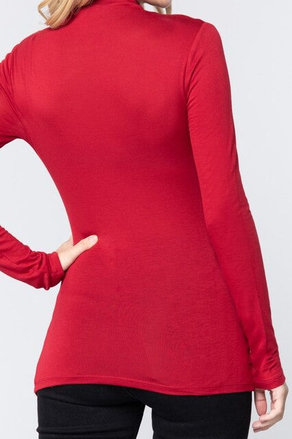 LONG SLEEVE MOCK NECK RAYON JERSEY SPANDEX TOP - FashionJOA