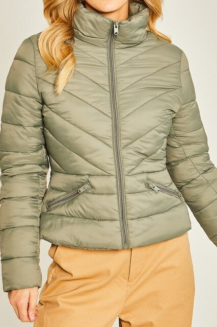 Zip Up Puffer Jacket With Storage Bag - FashionJOA