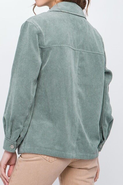 Corduroy Button Down Jacket With Pockets - FashionJOA