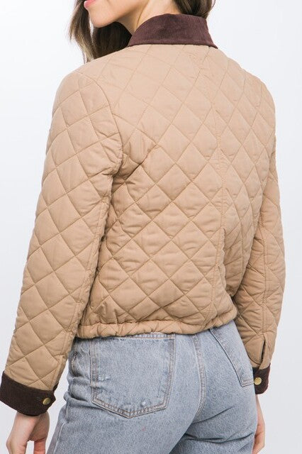 Quilted Padded Jacket W/Suede Collar & Wrist - FashionJOA