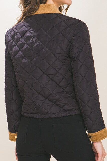 Quilted Padded Jacket W/Suede Collar & Wrist - FashionJOA