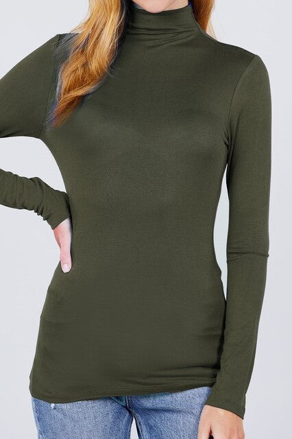 LONG SLEEVE MOCK NECK RAYON JERSEY SPANDEX TOP - FashionJOA