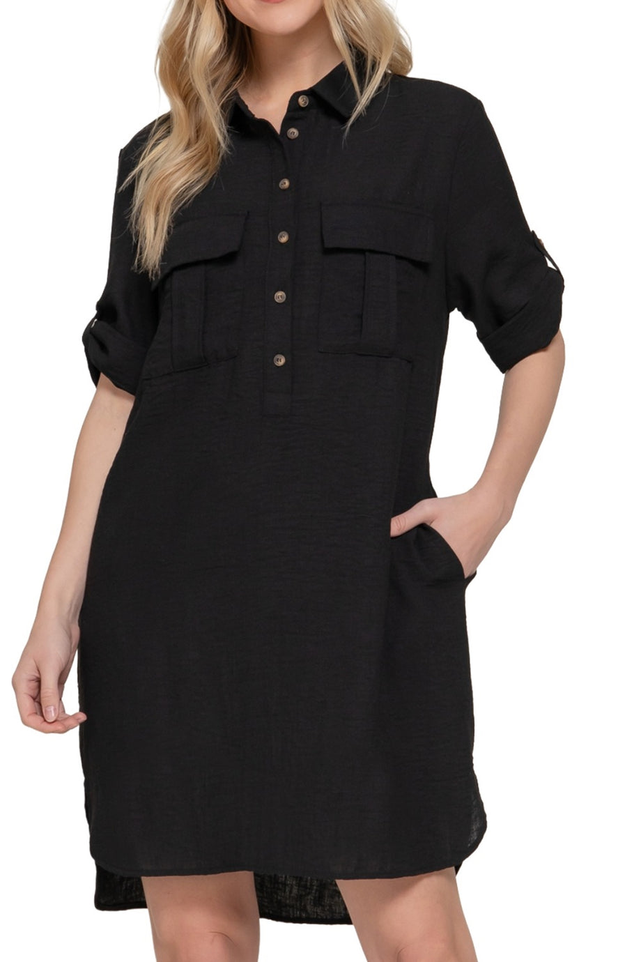 Women's Roll Up Short Sleeve Straight Linen Effect Mini Dress Casual –  FashionJOA