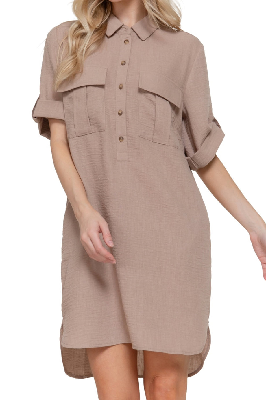 Women's Roll Up Short Sleeve Straight Linen Effect Mini Dress Casual FashionJOA Women's Roll Up Short Sleeve Straight Linen Effect Mini Dress Casual FashionJOA