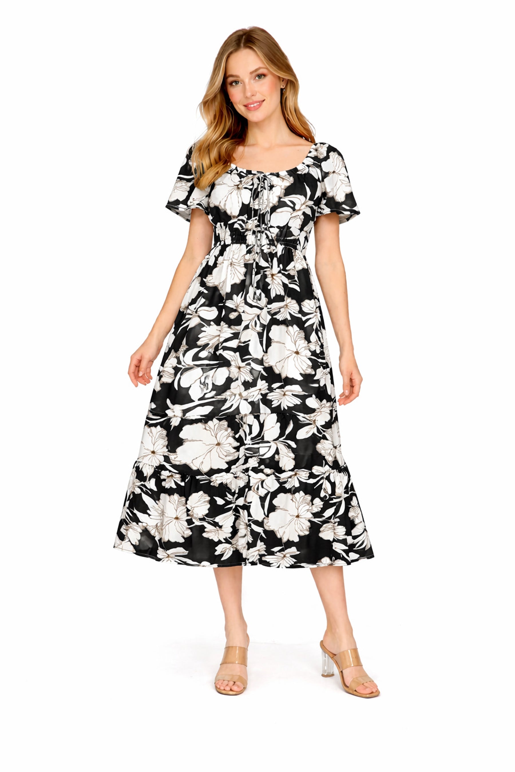 Women's Floral Print Maxi Dress Short Sleeve Casual Summer Beach Dress – FashionJOA