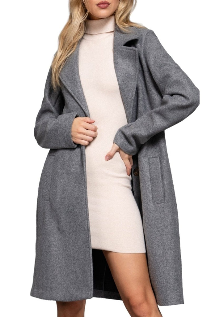 Women's Elegant Long Sleeve A Line Maxi Coat Felt Fabric - womens - blazer