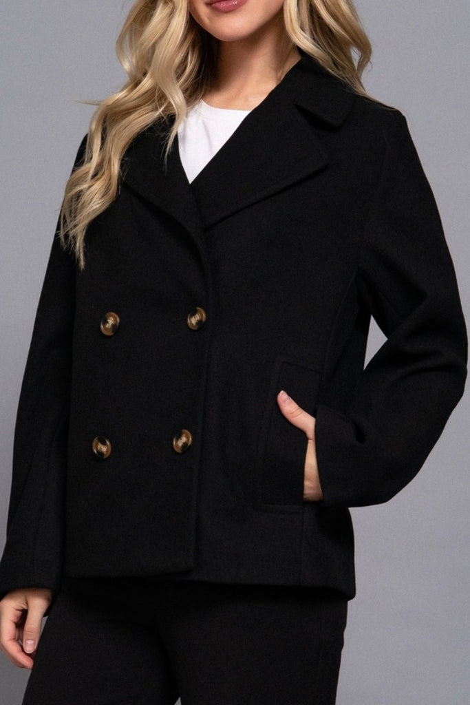 Women's Classic Soft Felt Short Peacoat Long Sleeve Solid Coat - womens - blazer