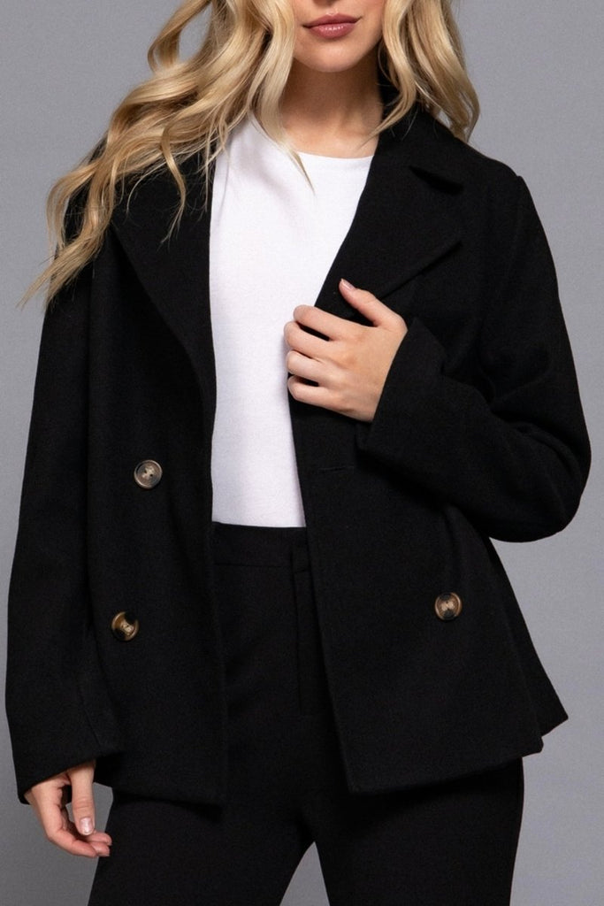 Women's Classic Soft Felt Short Peacoat Long Sleeve Solid Coat - womens - blazer