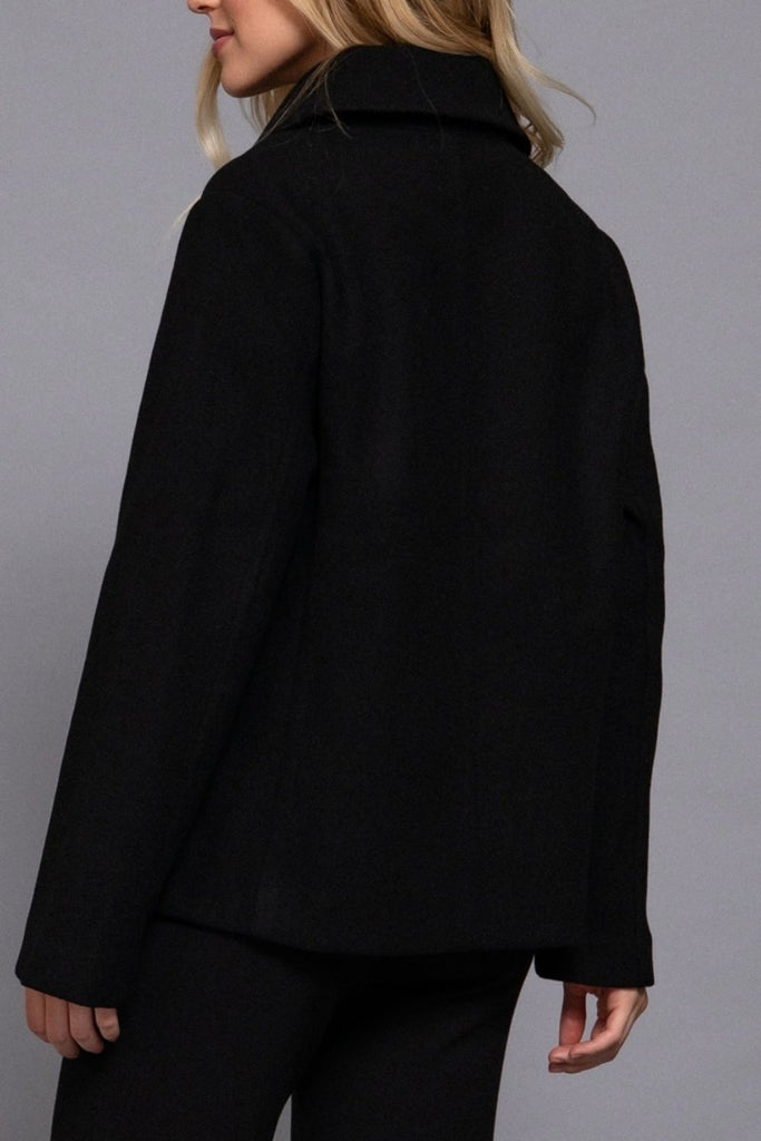 Women's Classic Soft Felt Short Peacoat Long Sleeve Solid Coat - womens - blazer