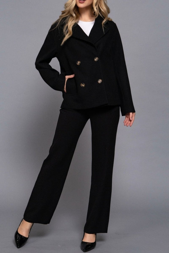 Women's Classic Soft Felt Short Peacoat Long Sleeve Solid Coat - womens - blazer