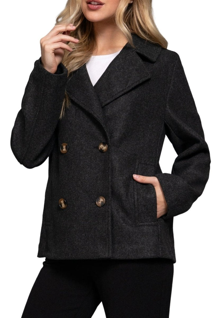 Women's Classic Soft Felt Short Peacoat Long Sleeve Solid Coat - womens - blazer