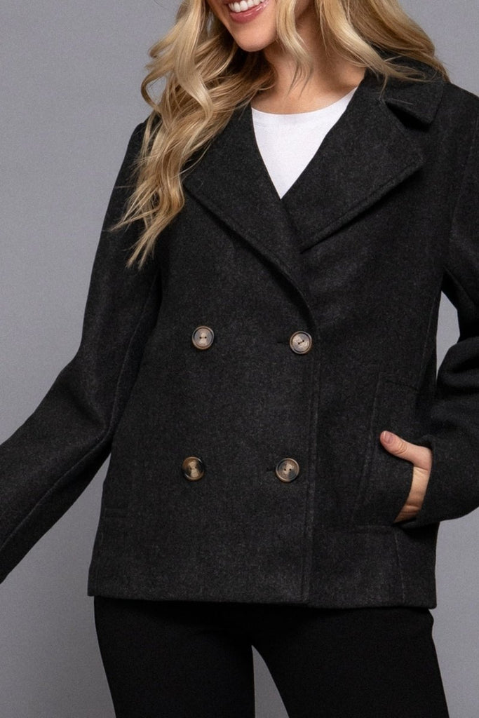 Women's Classic Soft Felt Short Peacoat Long Sleeve Solid Coat - womens - blazer