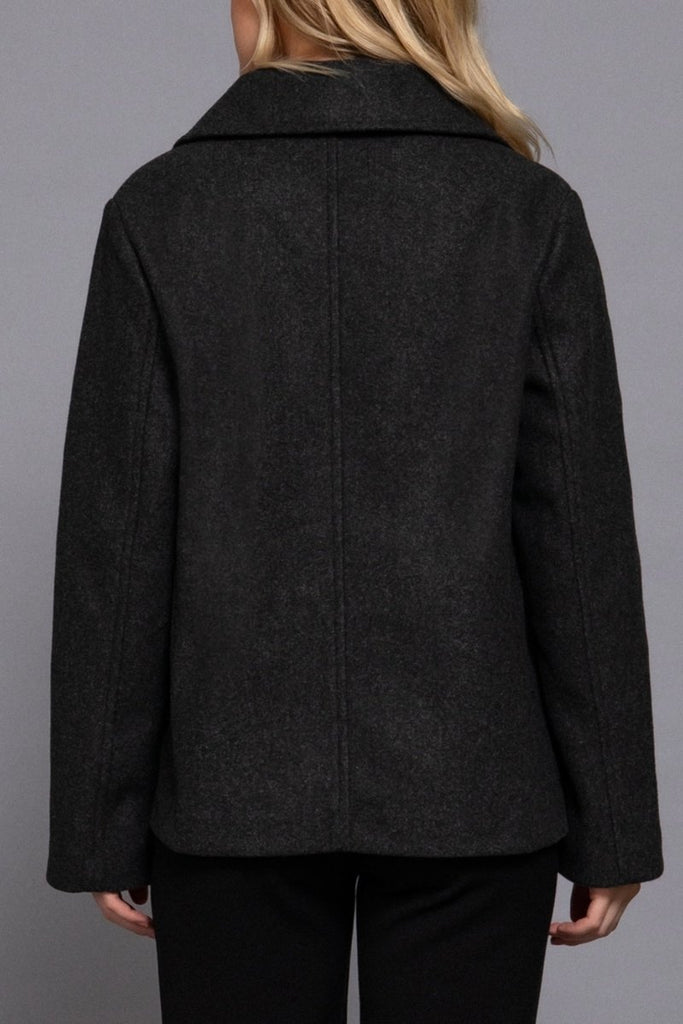 Women's Classic Soft Felt Short Peacoat Long Sleeve Solid Coat - womens - blazer