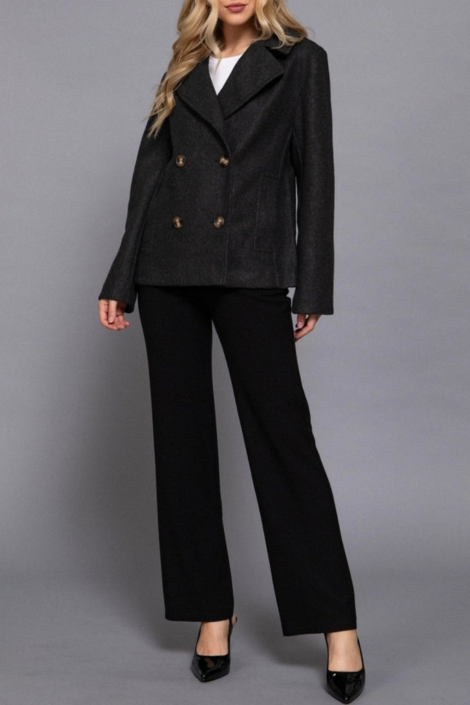 Women's Classic Soft Felt Short Peacoat Long Sleeve Solid Coat - womens - blazer