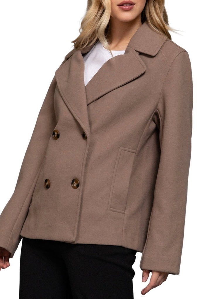 Women's Classic Soft Felt Short Peacoat Long Sleeve Solid Coat - womens - blazer