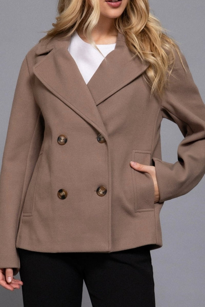 Women's Classic Soft Felt Short Peacoat Long Sleeve Solid Coat - womens - blazer