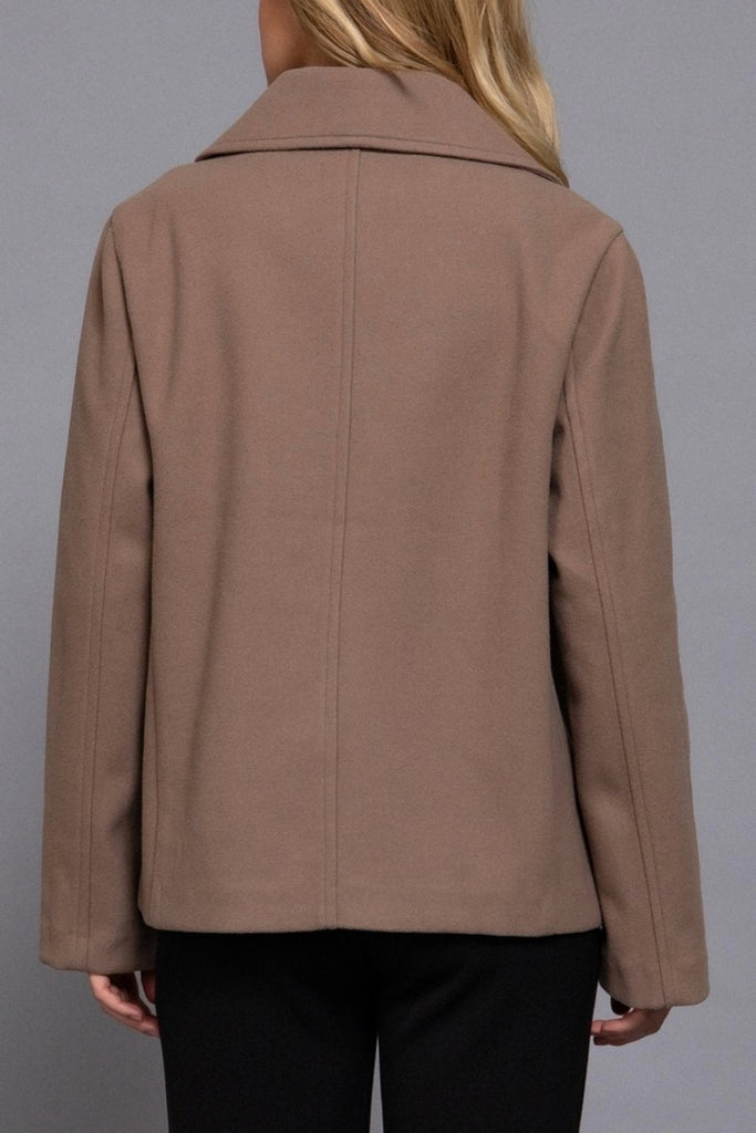 Women's Classic Soft Felt Short Peacoat Long Sleeve Solid Coat - womens - blazer