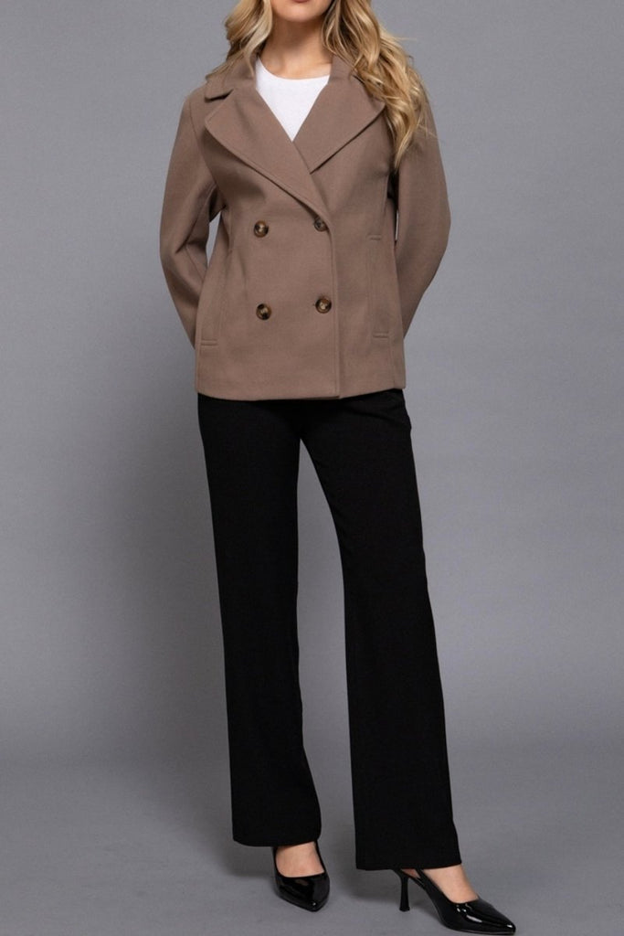 Women's Classic Soft Felt Short Peacoat Long Sleeve Solid Coat - womens - blazer