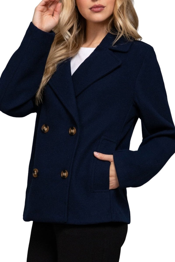 Women's Classic Soft Felt Short Peacoat Long Sleeve Solid Coat - womens - blazer