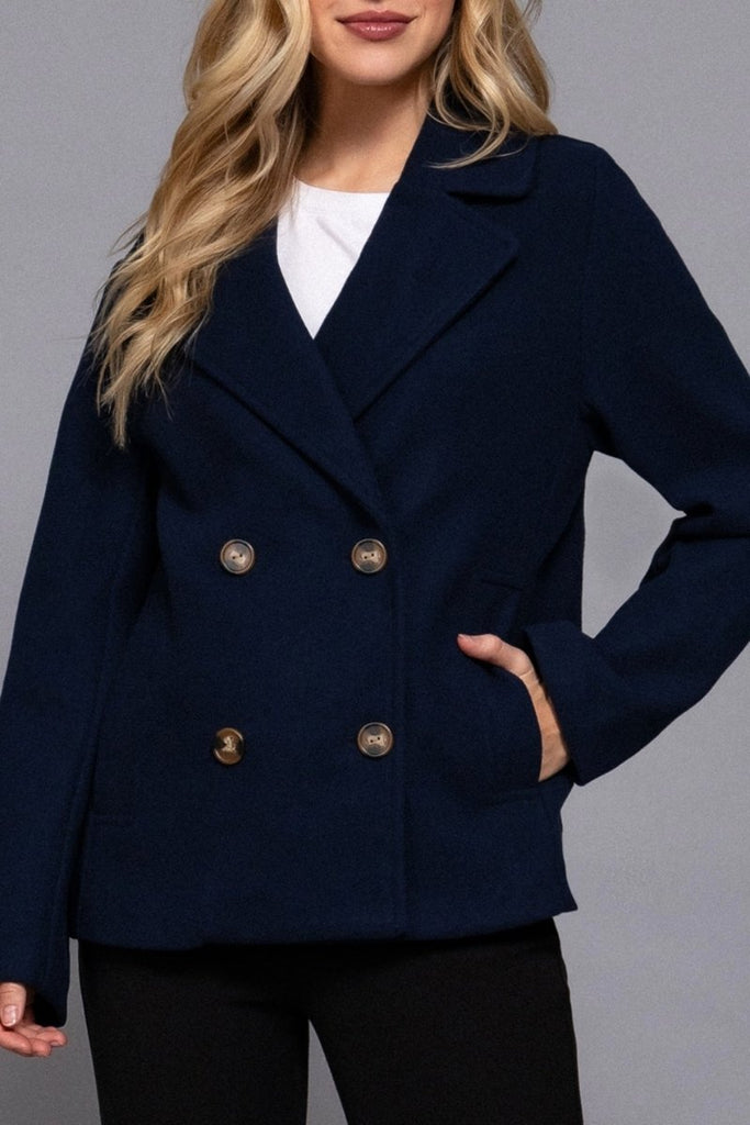 Women's Classic Soft Felt Short Peacoat Long Sleeve Solid Coat - womens - blazer