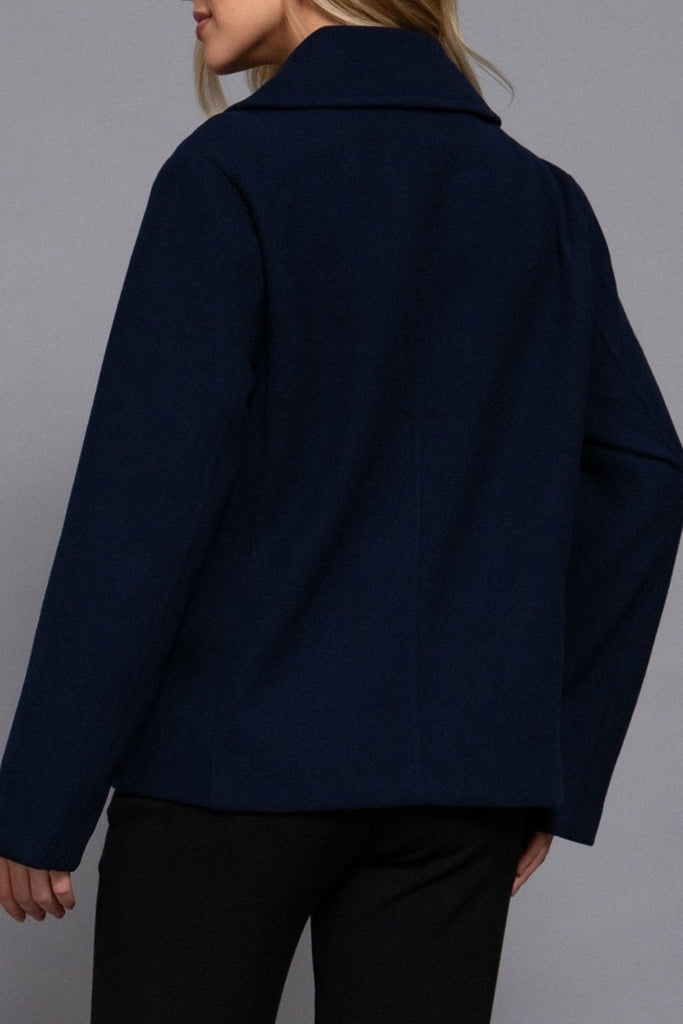 Women's Classic Soft Felt Short Peacoat Long Sleeve Solid Coat - womens - blazer