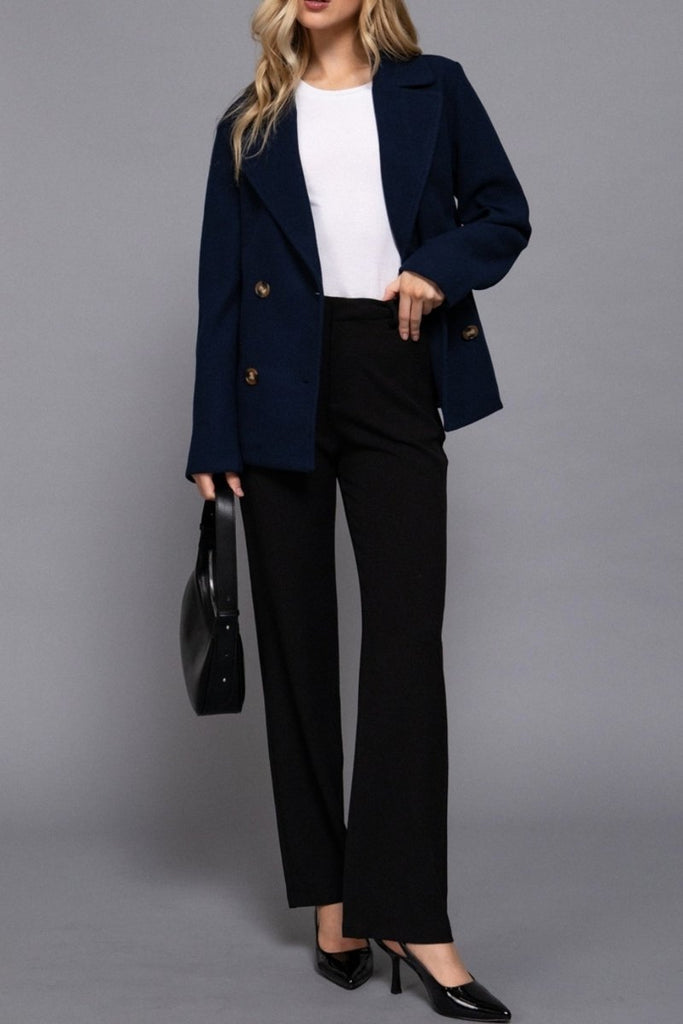 Women's Classic Soft Felt Short Peacoat Long Sleeve Solid Coat - womens - blazer