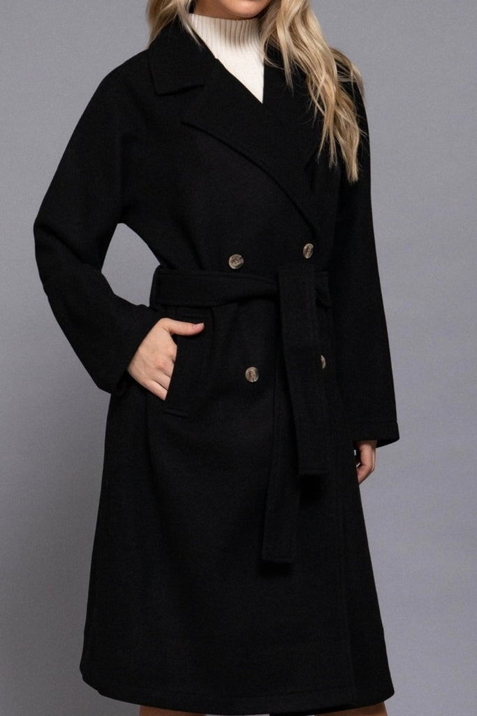 Women's Elegant Double Breasted Long Felt Trench Coat with Buttons - womens - blazer