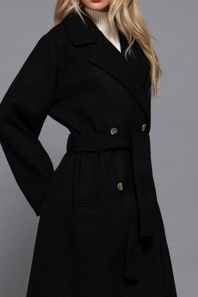 Women's Elegant Double Breasted Long Felt Trench Coat with Buttons - womens - blazer