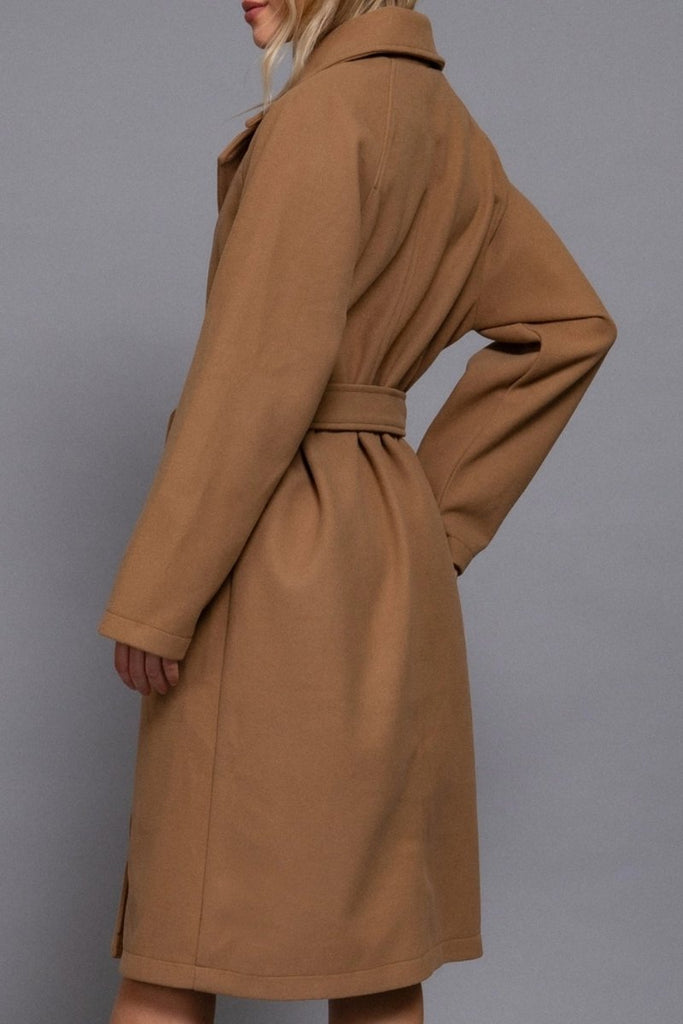 Women's Elegant Double Breasted Long Felt Trench Coat with Buttons - womens - blazer