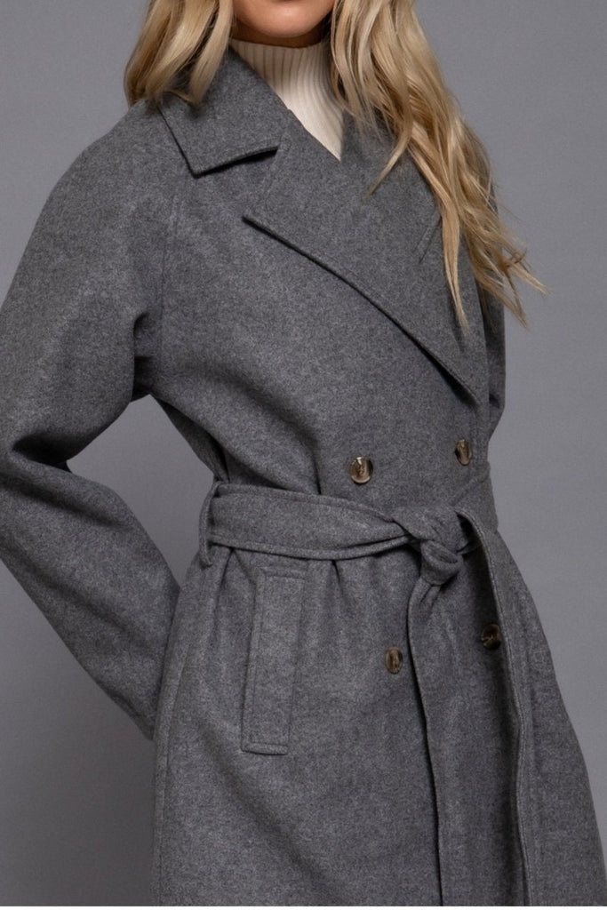 Women's Elegant Double Breasted Long Felt Trench Coat with Buttons - womens - blazer