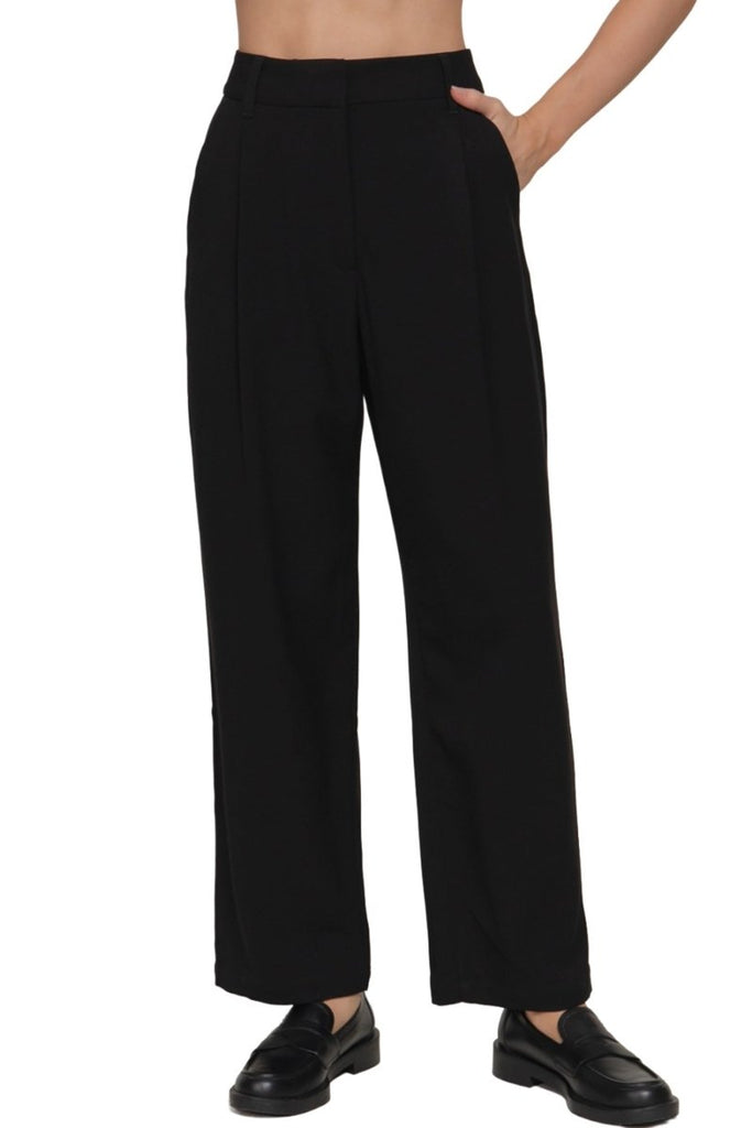 Women's Front Pleated Detail Pants Two Tone Woven Fabric with Comfortable Stretch - womens - leggings