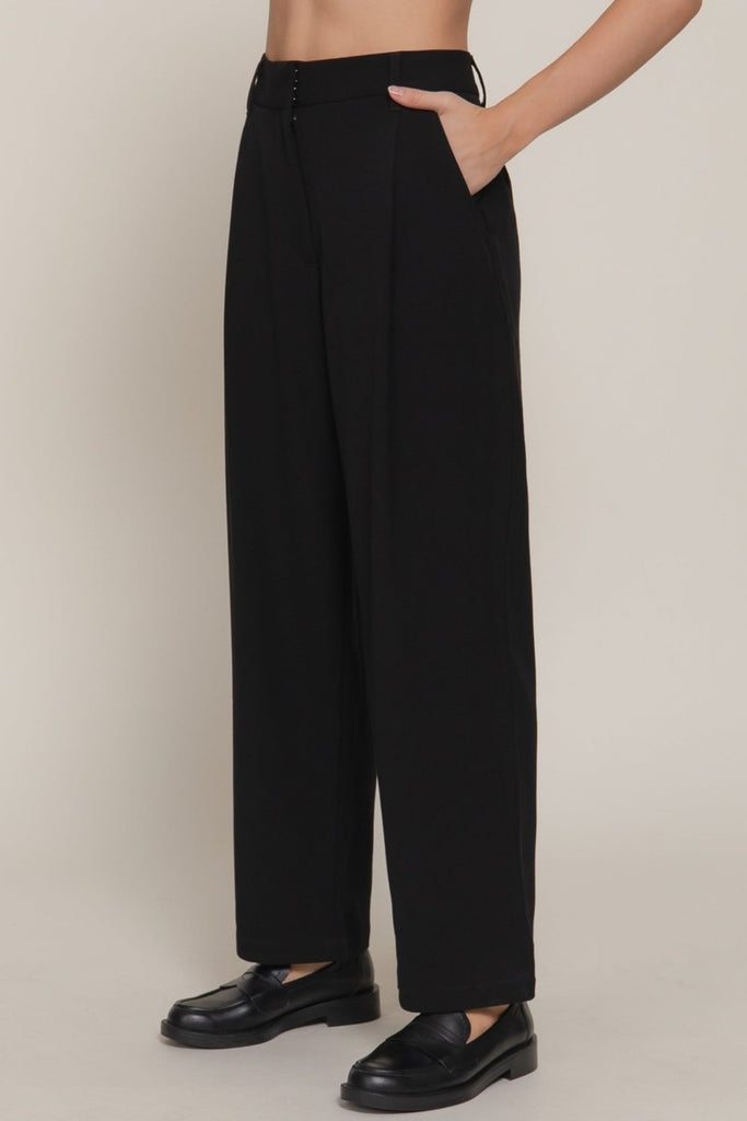 Women's Front Pleated Detail Pants Two Tone Woven Fabric with Comfortable Stretch - womens - leggings