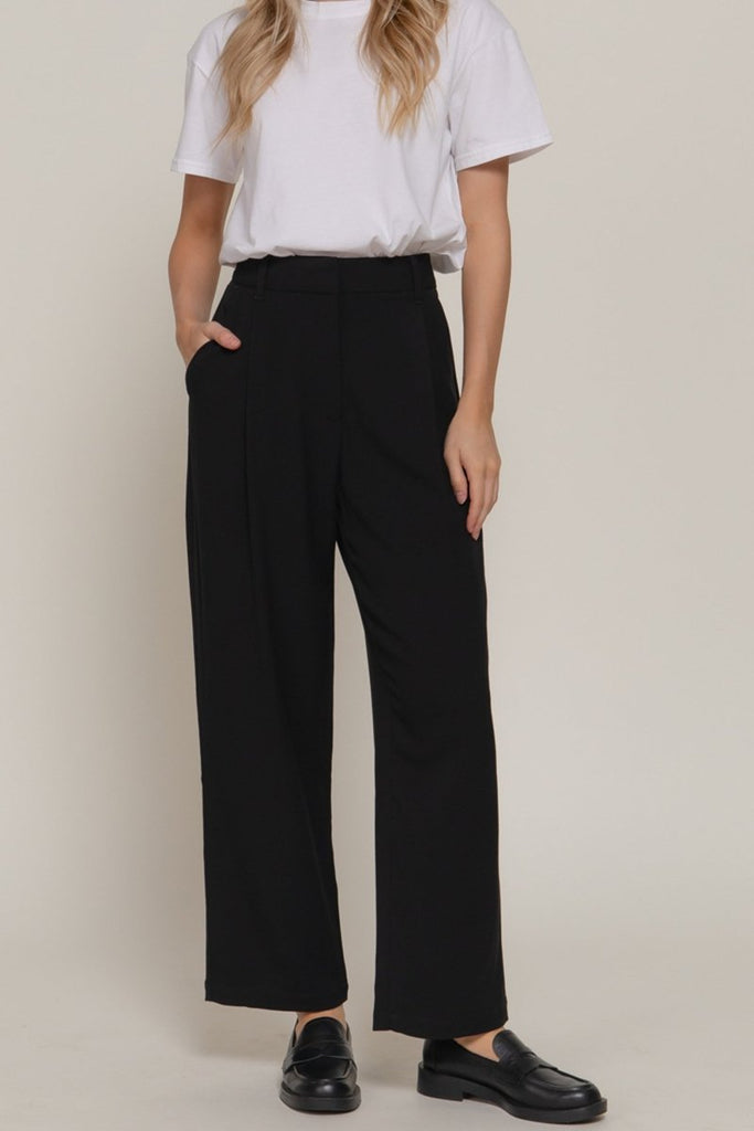 Women's Front Pleated Detail Pants Two Tone Woven Fabric with Comfortable Stretch - womens - leggings