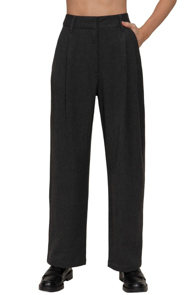 Women's Front Pleated Detail Pants Two Tone Woven Fabric with Comfortable Stretch - womens - leggings