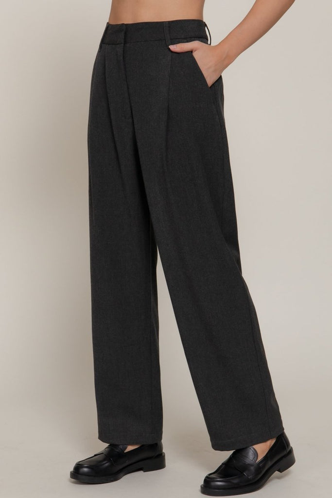 Women's Front Pleated Detail Pants Two Tone Woven Fabric with Comfortable Stretch - womens - leggings