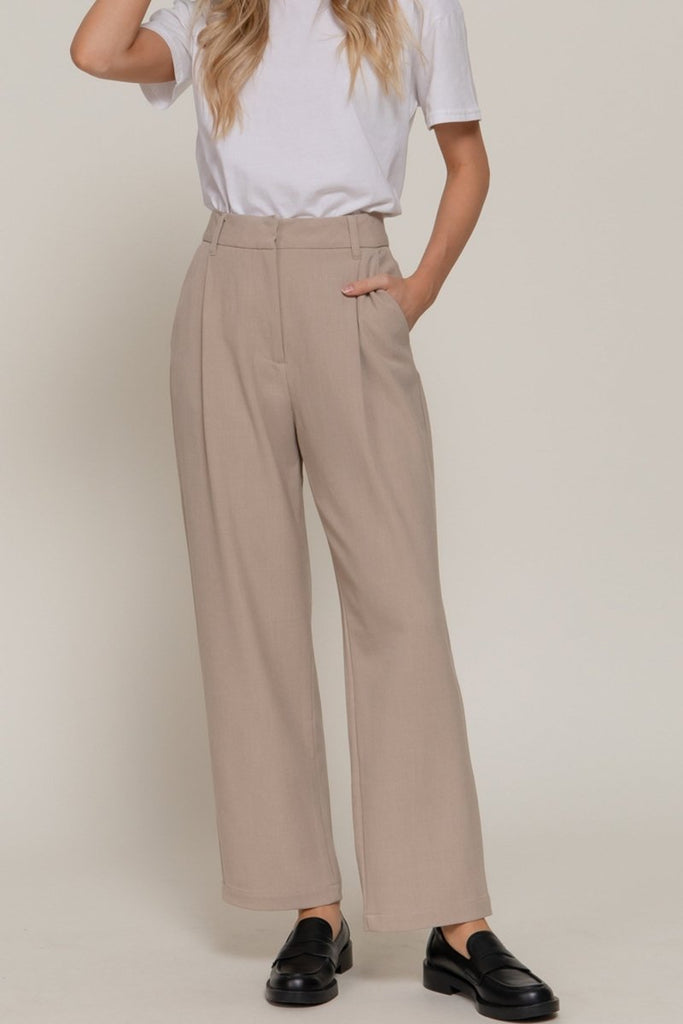 Women's Front Pleated Detail Pants Two Tone Woven Fabric with Comfortable Stretch - womens - leggings