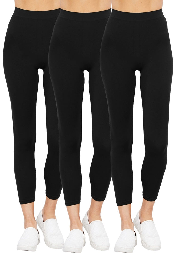 Women's 3 Pack Seamless Stretch Leggings High Waist Soft Nylon Spandex HLE02229 -womens-leggings