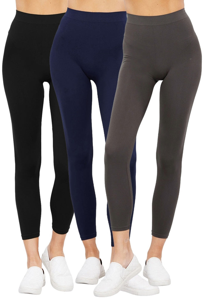 Women's 3 Pack Seamless Stretch Leggings High Waist Soft Nylon Spandex HLE02229 -womens-leggings