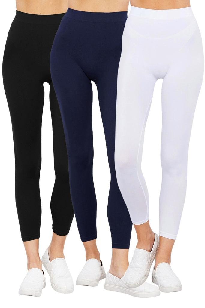 Women's 3 Pack Seamless Stretch Leggings High Waist Soft Nylon Spandex HLE02229 -womens-leggings