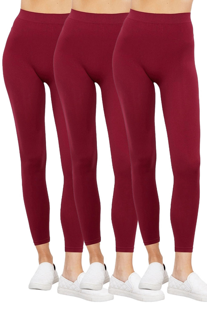 Women's 3 Pack Seamless Stretch Leggings High Waist Soft Nylon Spandex HLE02229 -womens-leggings