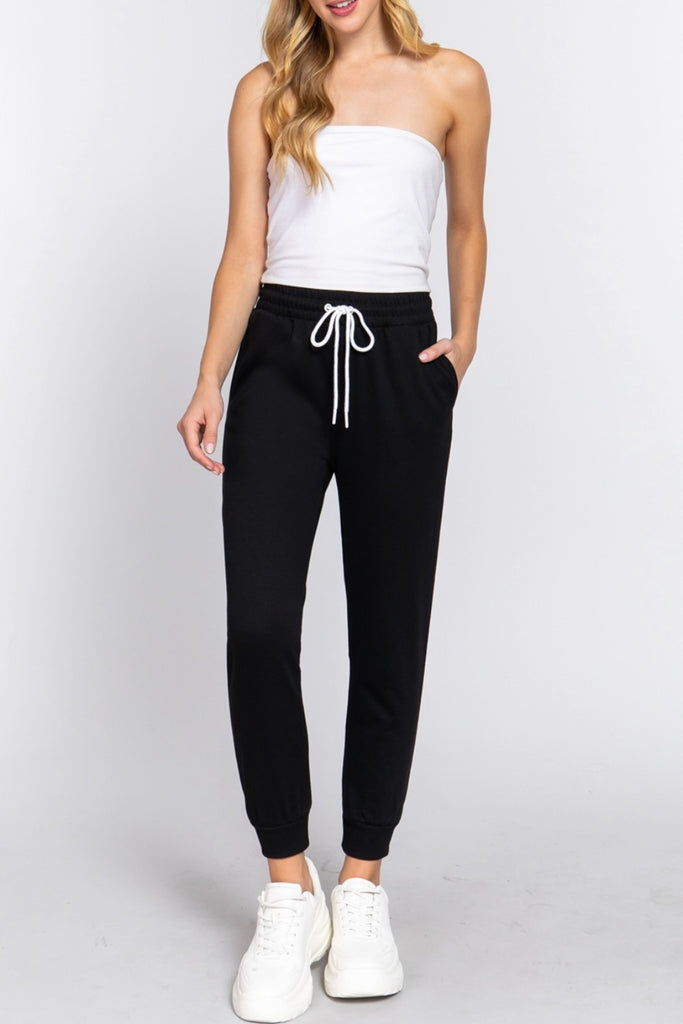 Women's French Terry Jogger Pants with Elastic Waistband and Side Pockets -womens-pants