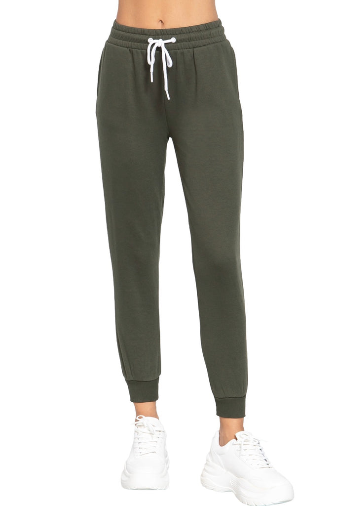 Women's French Terry Jogger Pants with Elastic Waistband and Side Pockets -womens-pants