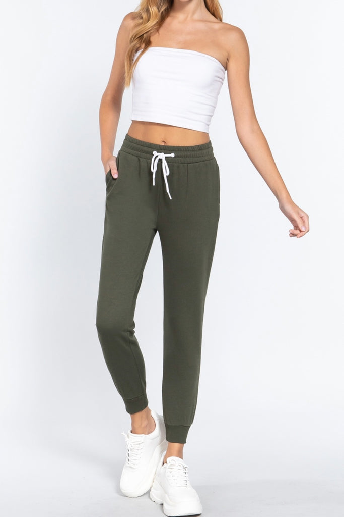 Women's French Terry Jogger Pants with Elastic Waistband and Side Pockets -womens-pants