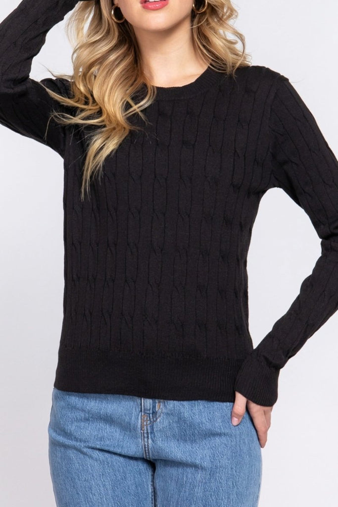Women's Soft 4x4 Cable Knit Pullover Sweater with Round Neck - 