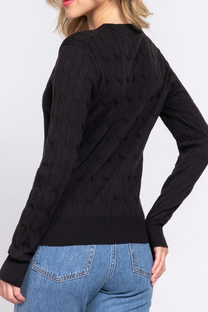 Women's Soft 4x4 Cable Knit Pullover Sweater with Round Neck - 