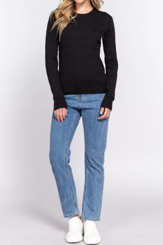 Women's Soft 4x4 Cable Knit Pullover Sweater with Round Neck - 