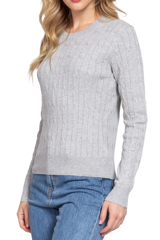 Women's Soft 4x4 Cable Knit Pullover Sweater with Round Neck - 